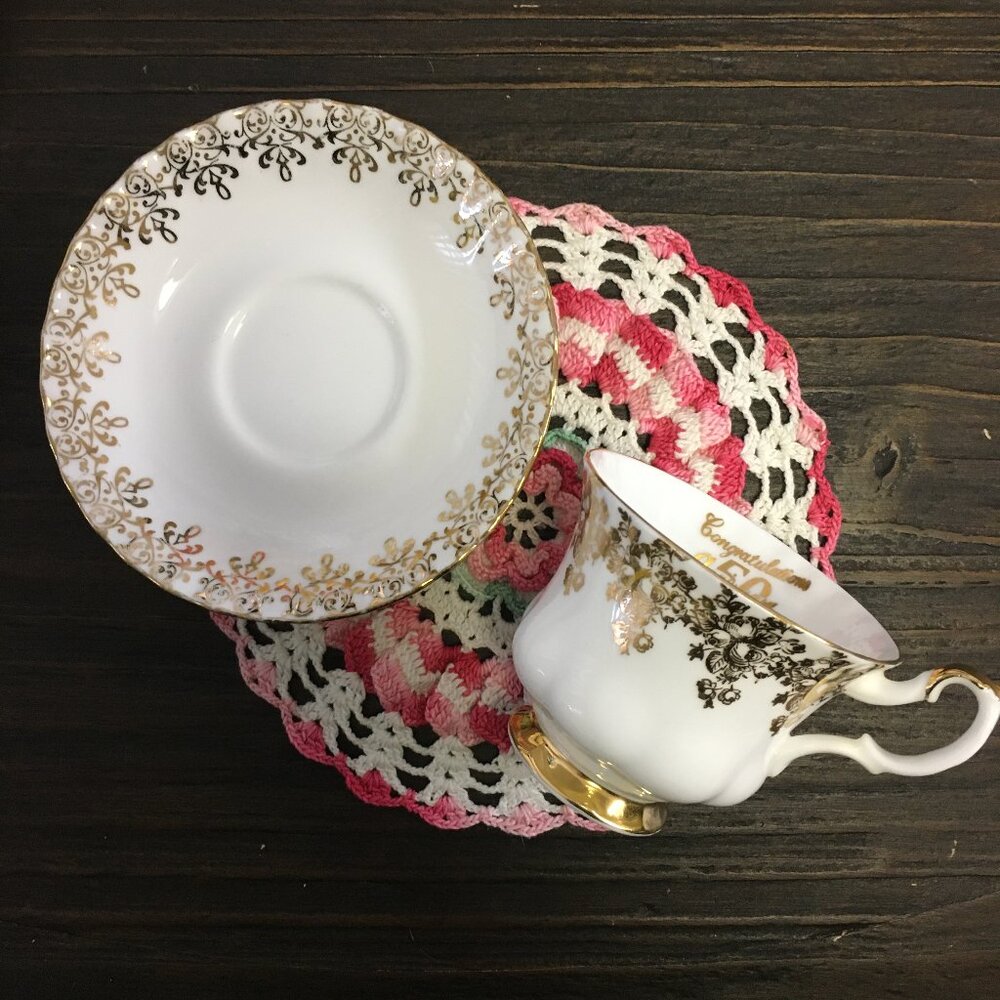 Royal Albert England 50th Anniversary Gold Filigree Teacup Saucer Set